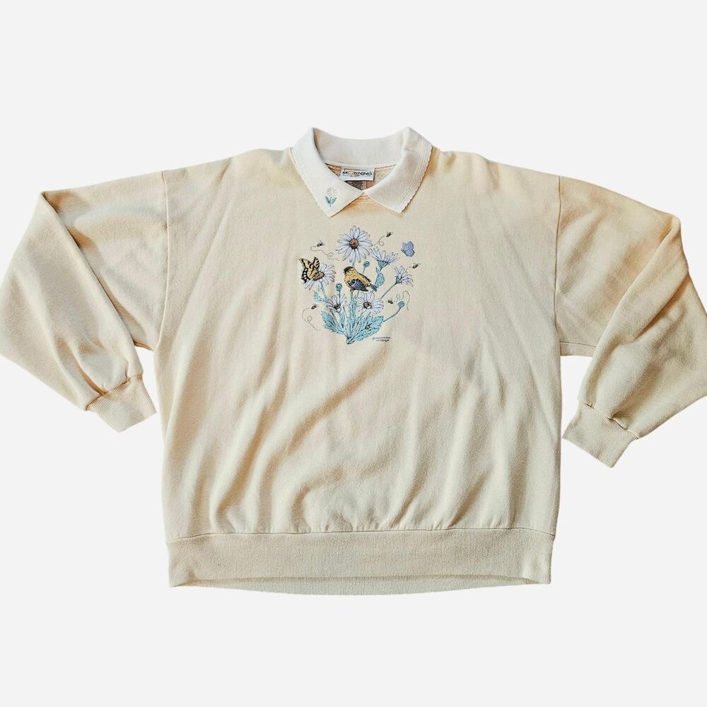 Vintage 90s Morning Sun Embroidered Collared Sweatshirt XL